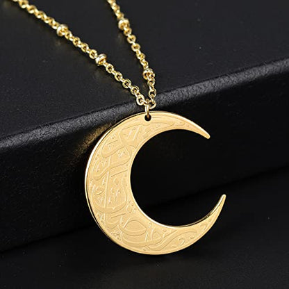 Qitian Islamic Jewelry Gifts for Women Muslim Pendant Gold Allah Arabic Necklaces Ayatul Kursi Necklace Moon Shape Islam - color: A-Gold