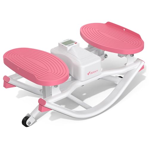 Merach Rocking Steppers for Exercise at Home, 3D Motion Stair Stepper with Resistance Bands for Full Body Workout & Low-Impact Balance Board, 330 LBS Loading Capacity Exercise Equipment - color: White&Pink
