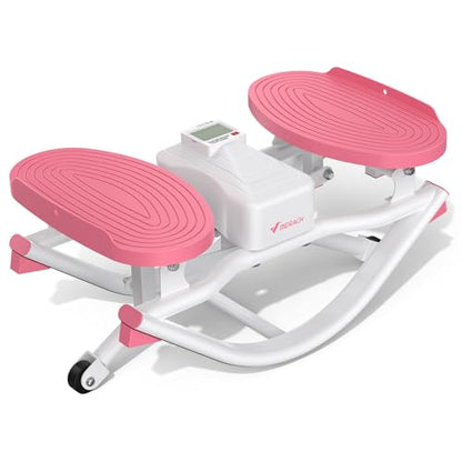 Merach Rocking Steppers for Exercise at Home, 3D Motion Stair Stepper with Resistance Bands for Full Body Workout & Low-Impact Balance Board, 330 LBS Loading Capacity Exercise Equipment - color: White&Pink