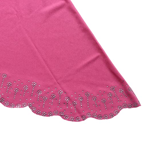 Girls Hijab with Rhinestones – Sparkly Non-Slip Amira Scarf for Kids, for Daily Prayer, School, Ramadan & Eid (Ages 4-12) - color: Rose Red-wavy Edge