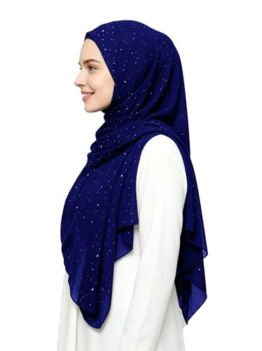 Lina & Lily Sparkle Shimmer Gold Glitter Women's Chiffon Hijab Head Scarf Shawl Wrap Lightweight - color: Royal Blue