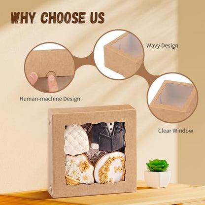 20 Pcs 5x5x2 Inch Cookies with Window Bakery Boxes Soap Box Chocolate Truffle boxes Macaron Boxes Gift Cake Boxes Treat Boxes for Browine pastries, Dount or gifts goodies Party Favor - size: 5"X5X2"