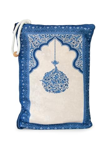 ihvan online Muslim Prayer Rug with Portable Elegant Fabric Bag, Janamaz, Sajadah, Soft Islamic Prayers Rug, Islamic Gifts for Eid Ramadan, Travel Prayer Carpet Mat, Blue - color: Blue