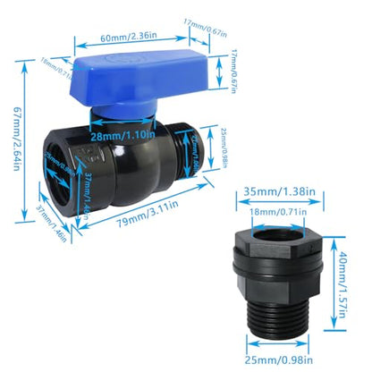 1Set Bucket Diverter Kit Garden Water Switch Shut Off Valve Plastic Hose Connector Threaded Connector 2.64 x 3.11 inches for Water Tanks Sinks Aquariums