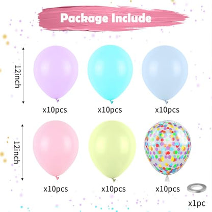 Pastel Balloons, Multicolor Macaron Balloons Colorful Latex Party Balloon, Baby Pink Blue Purple Yellow and Teal Rainbow Confetti Balloon for Kids Pastel Birthday Easter Party Baby Shower Wedding - color: Pastel