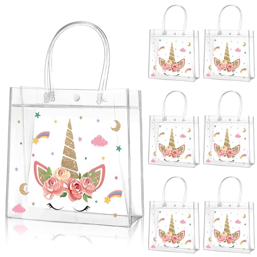 Aliceset 20 Pcs Unicorn Clear Favor Bags with Handles, 8 x 8 x 3.15 Inch - style: Unicorn