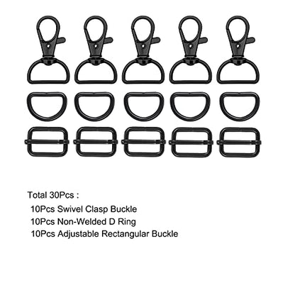 WAFJAMF Metal Snap Hook Ring Bulk 30 Pcs, Swivel Clasp Buckle and Non-Welded D Ring 10 Pcs, Adjustable Rectangular Buckle (1' Inside Width Black) - color: Black, size: 1” Inside Width