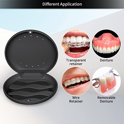 Annhua Denture Case Orthodontic Retainer Case with Vent Holes, Dental Mouthguard Container Retainer Box Slim with Magnetic Closure for Household|Travel|Office - Black - color: Black