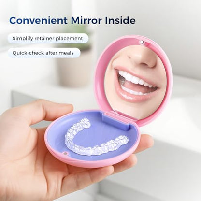 JMU Retainer Case, Orthodontic Retainer Case with Mirror, Pink - color: Pink