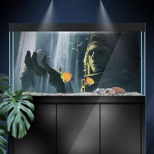 Aquarium Background Stickers - Buddha Statue India - Fish Tank Reptile Terrarium Decor Poster (80 x 40 cm / (31.4 x 15.7 inches)) - size: 80 x 40 cm / (31.4 x 15.7 inches)