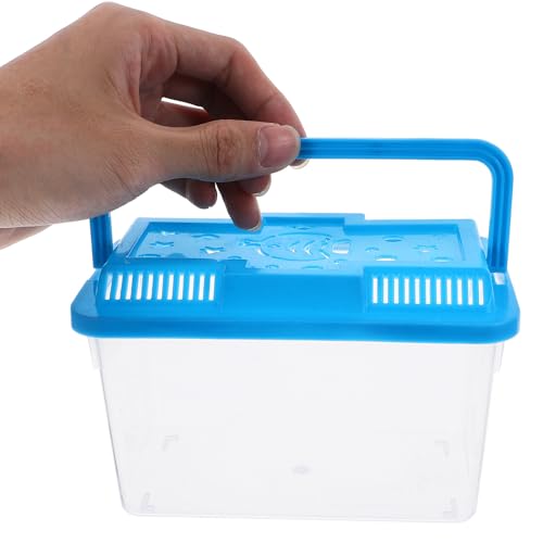 MERRYHAPY Portable Betta Fish Tank and Aquarium Breeding Box, Plastic Reptile Terrarium with Handle, Medium Blue Rectangular Turtle and Hamster Transport Case for Travel and Home Use