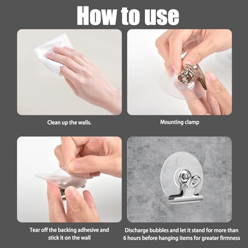 Self Adhesive Metal Clips, 12 Pcs Upgrade Strong self-Adhesive Clips for Hanging and Organization, Spring Clip for Paper Poster Tapestry Photo Wall Teacher Student Home Kitchen Office, Silver - color: Silver