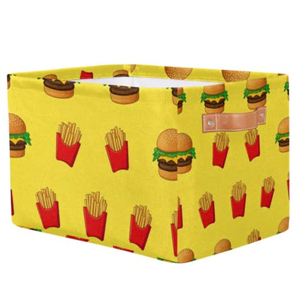 Storage Basket Burger Fries Storage Bins with Handles Polyester Storage Boxes Collapsible Nursery Baskets for Bathroom Living Room,1 Pack - size: 1 Pack