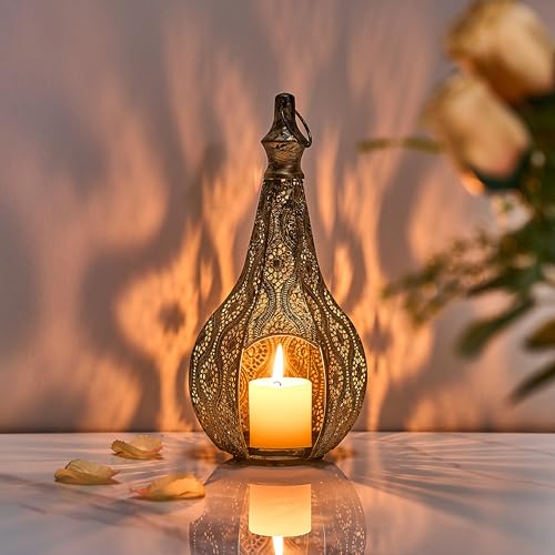 11.6inch Moroccan Lantern Lamp Decorative Candle Holders for Ramadan Decorations, Hanging, Outdoor Patio or Porch, Indoor Home Decor（Bronze） - color: Bronze