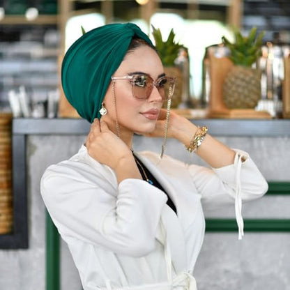 para life Knot Turbans for Women, Breathable Instant Turban|Standard Size Cotton|Pre-tied Scarf, Hijab Cap&Undercap - color: Emerald