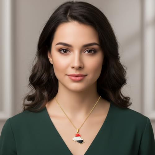 Iraq Map Flag Pendant Necklace for Women and Men – Stainless Steel Allah Name Iraq Map Pendant Necklaces - Meaningful Iraq Jewelry Gift - color: Gold 1