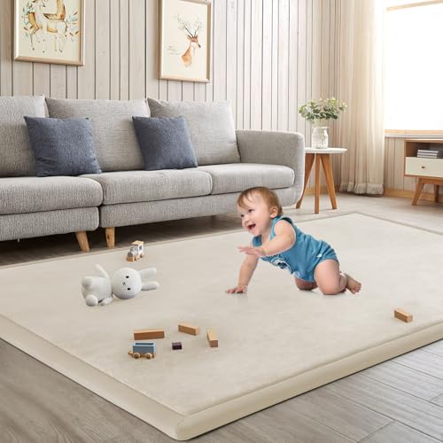 Baby Play Mat for Floor Nursery Rug Muscle Mat Area Rug Playroom Rug 50"x50" Playpen Mat Elastic Foam 1.3" Thick Crawling Mat for Babies,Toddlers, Infants, Kids,A Beige - color: A Beige, size: 50"x50"