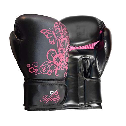 Womens Boxing Gloves Kids MMA Training Ladies Punching Mitts Girls Childrens - color: Black Flower Boxing Gloves, size: 14Oz