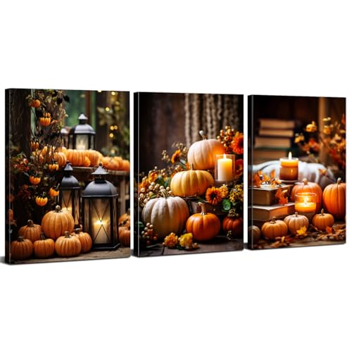 AIYISU Farmhouse Pumpkin Wall Art Fall Kitchen Dining Room Wall Decor Rustic Halloween Canvas Prints Pictures Autumn Harvest Theme Poster Thanksgiving Paintings Artwork Home Decorations 12x16 3Pcs - color: Fall Pumpkin, size: 16"L x 12"W