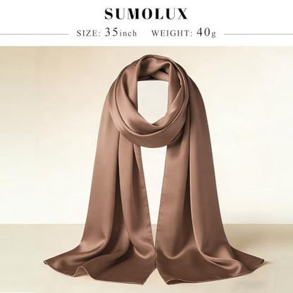 Sumolux Head Hair Scarf for Women 35" Like Satin Silk Scarf Hair Wrapping Night Bandana Large Square Scarves - color: A Solid Khaki