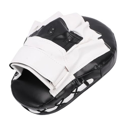 Keenso Boxing Punching Mitt, PU Curved Boxing Pad with Adjustable Strap, Hand Pad for Taekwondo Muay Thai Training, Adults Kids All Skill Levels - color: Black White