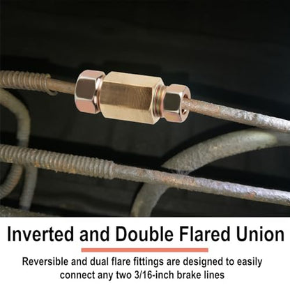3/16 Brake Line Pressure Fittings, 12 Pieces 3/8 Inch Brake Line Fittings | 24 Threads Brass Brake Line Fitting Assortment for 3/16 Inch Brake Line Tube (4 Unions, 8 Nuts) - size: 3/8 Inch (pack of 1)