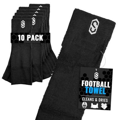 Sports Unlimited Xtra Soft Football Towel with Hook and Loop Closure to Clean Visor and Gloves - color: Black, 10 Pack