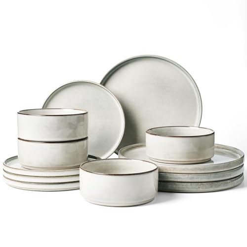 Famiware Annecy 12-Piece Stoneware Dinnerware Set, Grey White - color: Gray/White, size: Service for 4 (Standard Dinner Set)