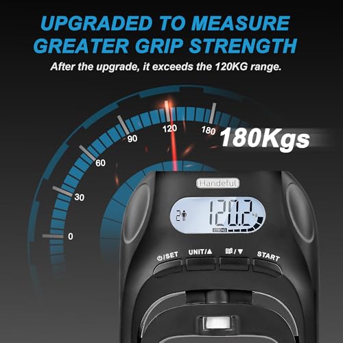 Digital Grip Strength Tester, 397 lb Hand Dynamometer, Black | 397 lb Capacity; 0.2 lb Increments; 19 Memory Records; Adjustable Handle; Memory Tracking; For Sport and Rehab