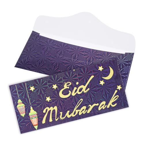 18pcs Eid Mubarak Envelopes for Money, 7 x 3.1 Inch Eid Al-Adha Gift Cards Ramadan Kareem Money Holder Pocket Cash Packet Ramadan Greeting Cards Envelope for Muslim Party Celebrations Decorations