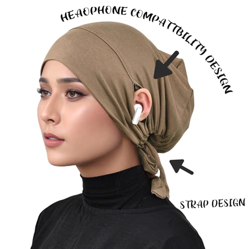 Hijab Undercaps Slouchy Beanies Cap Soft Hijab Caps Under Scarf for Women Muslim Jersey Inner Beain-Cap - color: Black+khaki