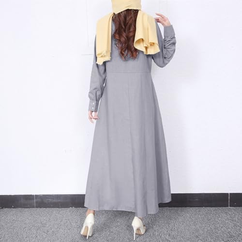 Dress for Women Muslim Long Sleeve Button Down Dress Shirt Prayer Casual Clothes Summer Fashion Outfits - color: Grey, size: X-Large
