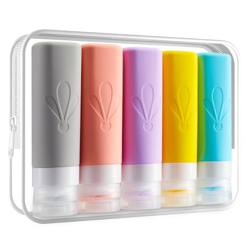 INSFIT Travel Bottles for Toiletries, TSA Approved 3oz Travel Size Toiletries, BPA Free Leak Proof Squeezable Silicone Tubes Travel Essentials for Shampoo Conditioner Lotion Soap - color: Multicolored, size: 3 Ounces