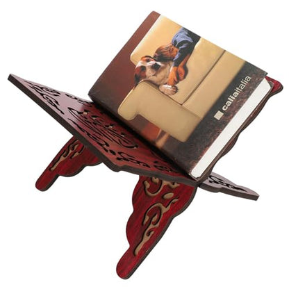 2Pcs Koran Stand - Muslim Reading Bookshelf Holder, Retro Carved Religious Supplies (Red)