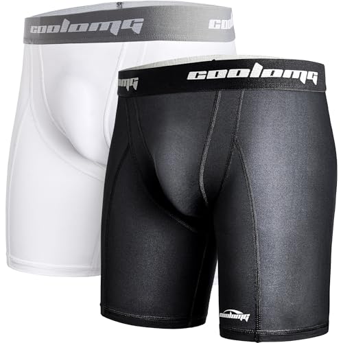 COOLOMG 2-Pack Youth Boys Compression Shorts with Cup Pocket for Baseball Football MMA Lacrosse,NO Cup - color: Black&white, size: X-Large