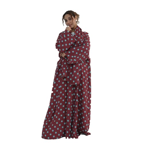 Women Open Front Abaya Dubai Polka Dot Jilbab Islamic Gorgeous Cardigan with Headscarf - color: Coffee