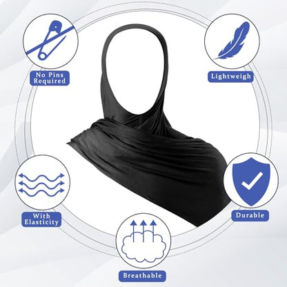 Handepo 2 Pcs Instant Hijab Jersey Hijab for Women Muslim Head Scarf Soft Lightweight Long Stretch Scarf Shawl Wrap - color: Black, Black