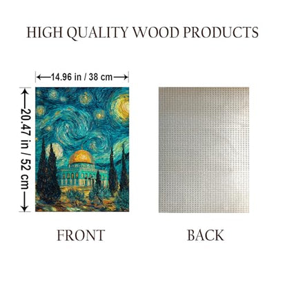Starry Night Dome of THE Rock Islamic Art Jerusalem Islam Jigsaw Puzzle - 500 Pieces Wooden Puzzle for Adults, Wall Art Gift, Finished Size: 20 x 15 Inch - color: Starry Night Dome of the Rock Islamic Art Jerusalem - 500 Pieces
