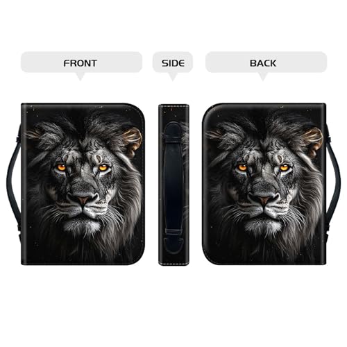 PU Leather Bible Cover with Handle & Pockets, Large Capacity Bible Case, Water-Resistant Scripture Organizer Bag with Bonus Card Holder, Christian Gift for Women & Men, Lion - color: Lion