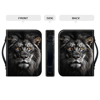 PU Leather Bible Cover with Handle & Pockets, Large Capacity Bible Case, Water-Resistant Scripture Organizer Bag with Bonus Card Holder, Christian Gift for Women & Men, Lion - color: Lion