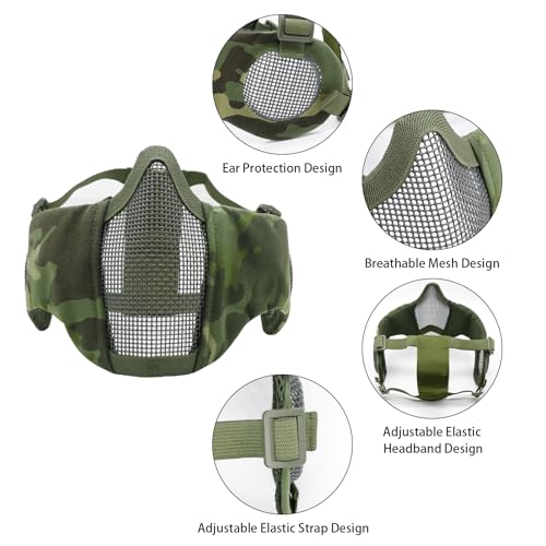 Airsoft Mask with Goggles, Foldable Half Face Airsoft Mesh Mask with Ear Protection for Paintball Shooting Cosplay CS Game - color: 3-ODCP-3PCS, size: 3pcs