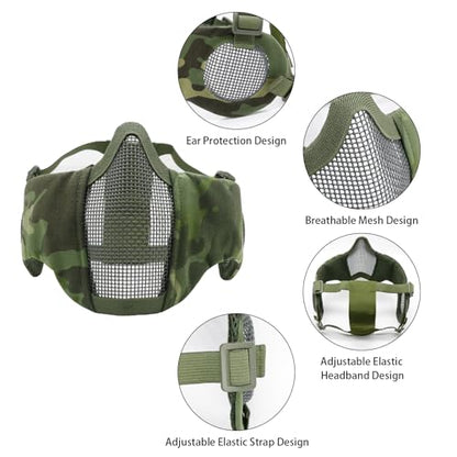 Airsoft Mask with Goggles, Foldable Half Face Airsoft Mesh Mask with Ear Protection for Paintball Shooting Cosplay CS Game - color: 3-ODCP-3PCS, size: 3pcs