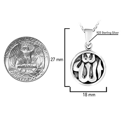 AeraVida Round Allah Symbol or Islamic God .925 Sterling Silver Pendant Necklace | Elegant Religious Sterling Silver Jewelry