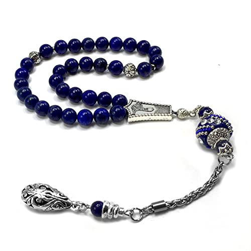-Prestige Series -2- (33 Beads) Worry Beads-Prayer Beads-Tesbih-Tasbih-Tasbeeh-Misbaha-Masbaha-Subha-Rosary (Lapis Lazuli Natural Stone Prayer Bead) - color: Lapis Lazuli Natural Stone Prayer Bead