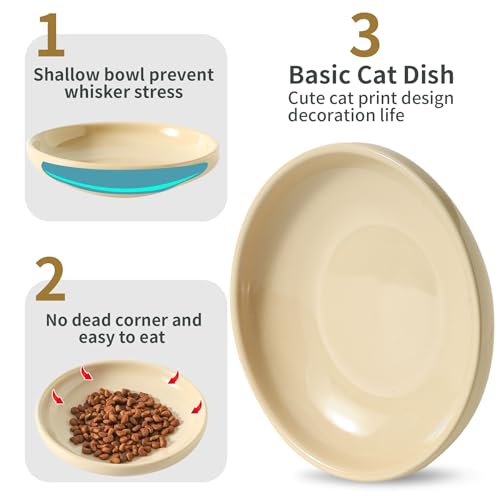 3 PCS Ceramic Cat Bowls, 5.5 in Pet Food Bowl Cat Dishes for Food and Water, Small Dog Dish(Khaki) - color: Khaki