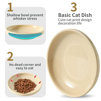3 PCS Ceramic Cat Bowls, 5.5 in Pet Food Bowl Cat Dishes for Food and Water, Small Dog Dish(Khaki) - color: Khaki