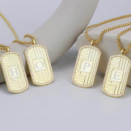 American Flag 18K Gold Plated Initial Dog Tag Alphabet Pendant Necklace for Men&Women, A to Z Copper Pendant Necklace with CZ Stones, Personalized Letter Non-Tarnish Jewelry Gift - style: Q