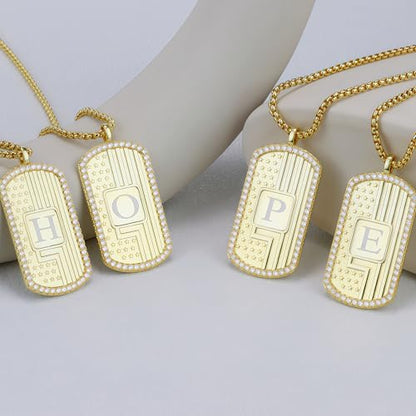 American Flag 18K Gold Plated Initial Dog Tag Alphabet Pendant Necklace for Men&Women, A to Z Copper Pendant Necklace with CZ Stones, Personalized Letter Non-Tarnish Jewelry Gift - style: Q