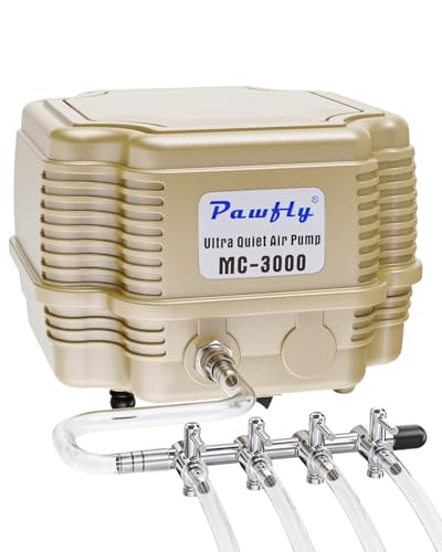 Pawfly 254 GPH Aquarium Air Pump Adjustable Quiet Oxygen Aerator Pump with Multi-Port Air Flow Control Lever Valve Splitter and Airline Tubing for Fish Tanks Ponds and DWC Systems Up to 300 Gallons - size: Basic Standard (Up to 300 Gallon)