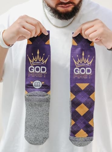 Men's – Christian Crew Socks for Men with Scripture | Moisture-Wicking | Easter Gift Idea - color: God First (Matthew 6:33)